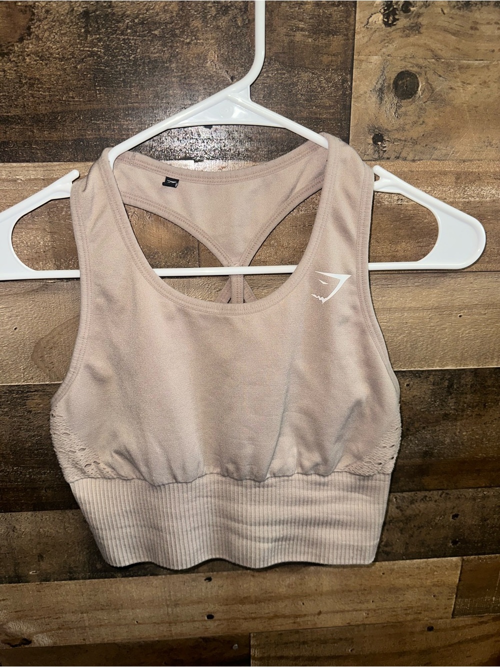 Gymshark Seamless Sports Bra in tan, best for size M